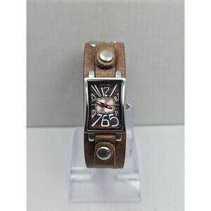 Fossil JR 9493 Womens Brown Leather Cuff Analog Watch New Battery Vintage Retro